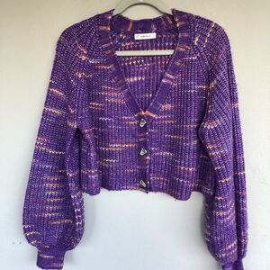 Ivory Ella Oversized Cropped Cardigan Sweater Women's L Purple Chunky Cozycore